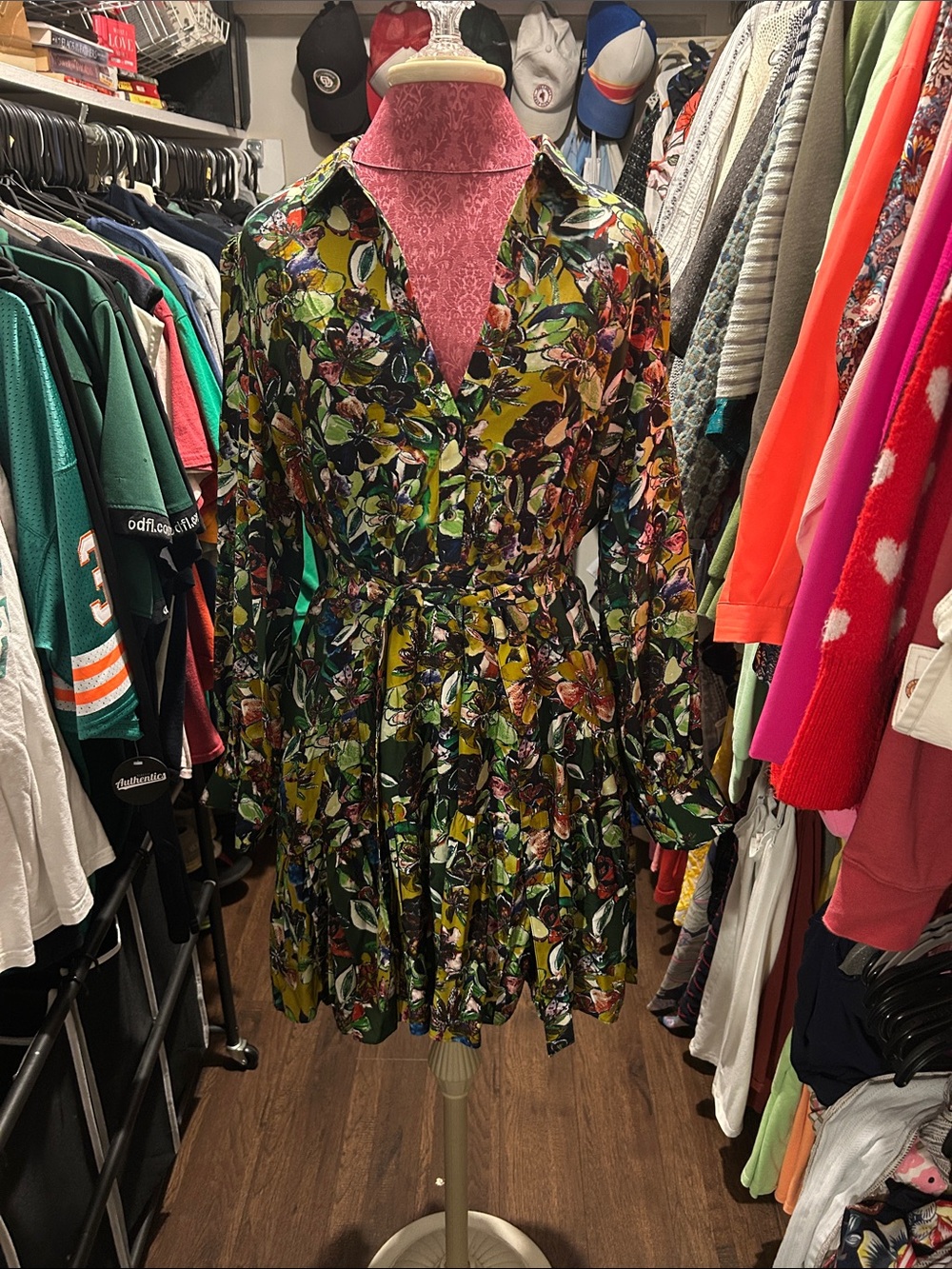 Marie Oliver Green Multi Floral Long Sleeve Ulaine Dress